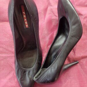 PRADA Soft Leather Black Heels, 7.5